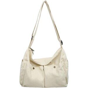 Canvas Bag Cute, Crossbody Bag with Multiple Pockets Beige